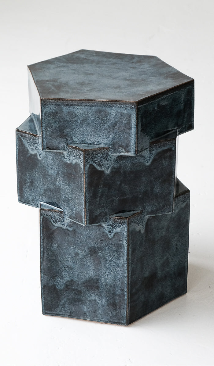 B Zippy Pam's Blue XL Tall Triple Tier Hex Side Table - Spartan Shop