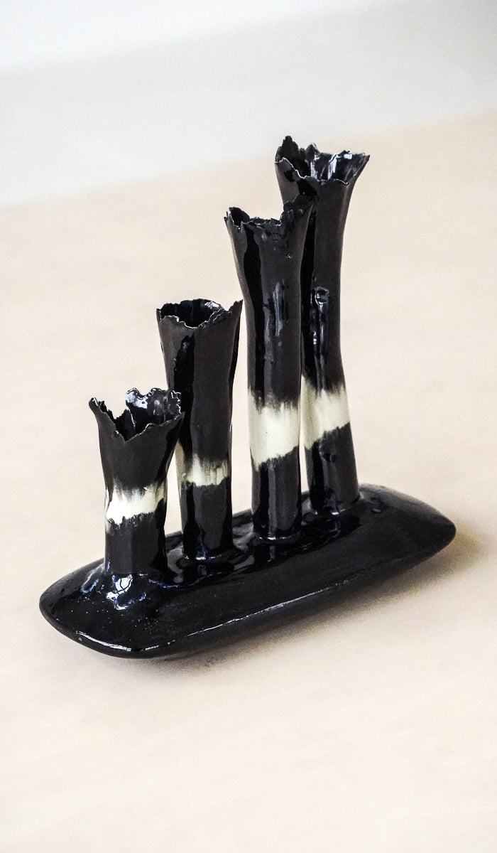 Nathalee Paolinelli Black Oblong Coral Vase No. 9