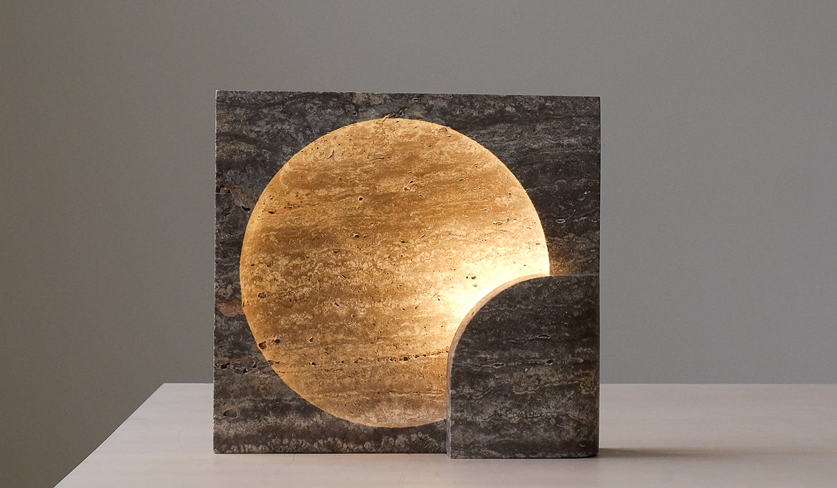 Studio Henry Wilson Black Travertine Block Sconce Table Lamp - Spartan Shop