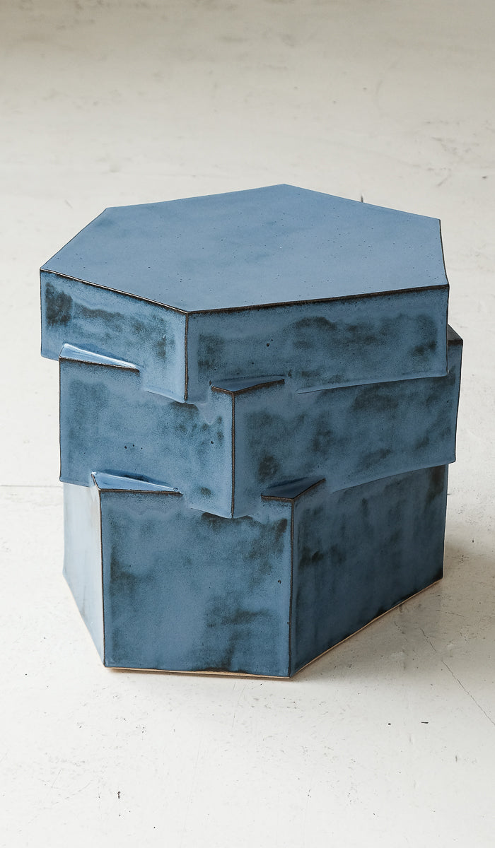 B Zippy Mottled Blue Triple Tier Hex Side Table - Spartan Shop