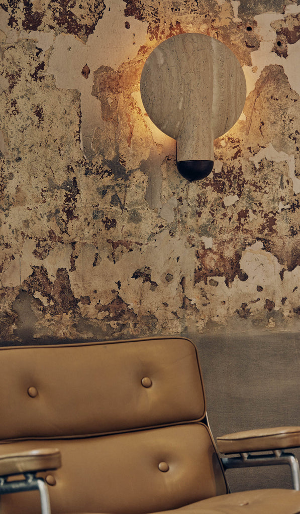 Studio Henry Wilson Classico Travertine with Blackened Cast Bronze Surface Wall Sconce - Spartan Shop