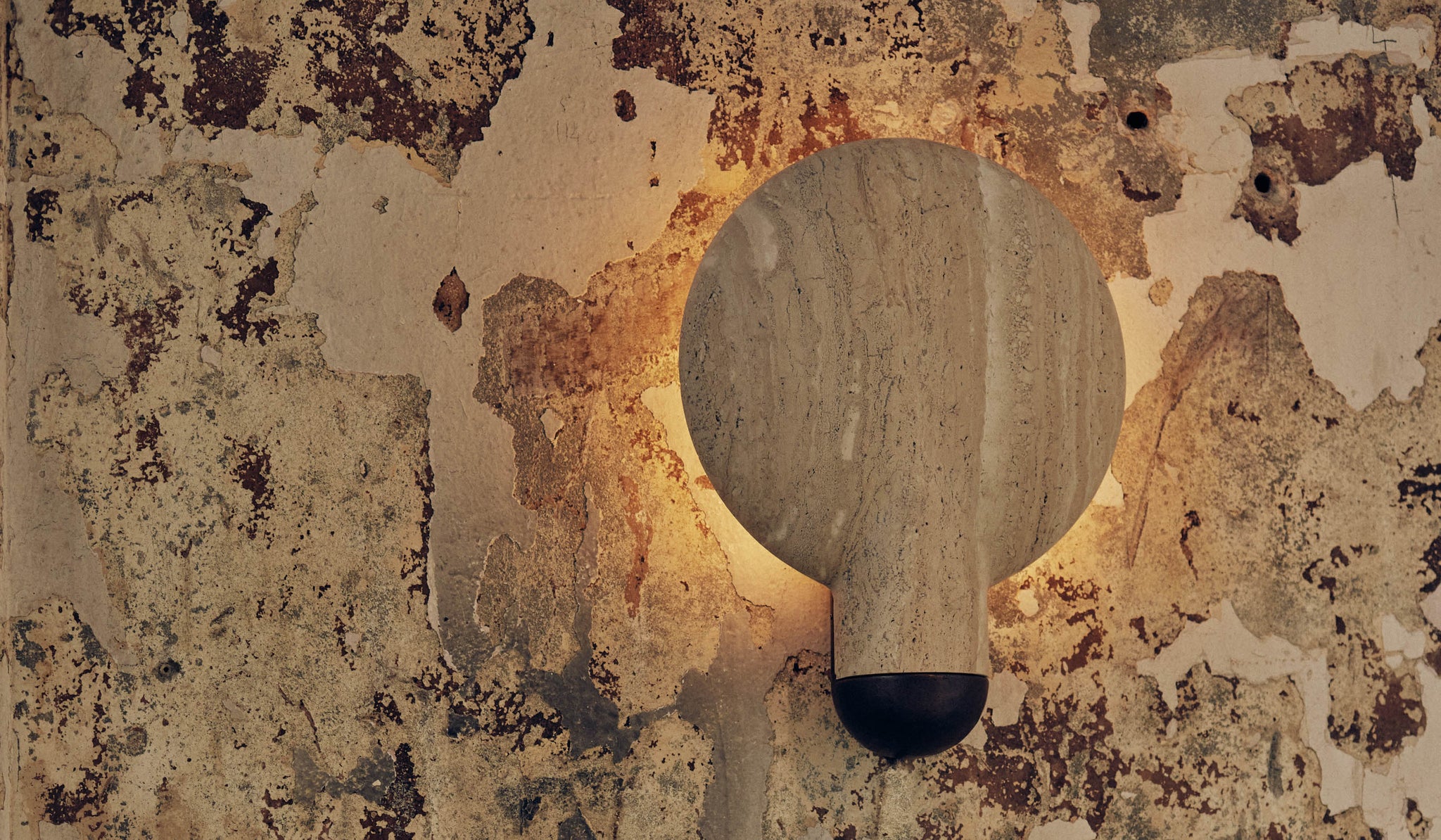 Studio Henry Wilson Classico Travertine with Blackened Cast Bronze Surface Wall Sconce - Spartan Shop