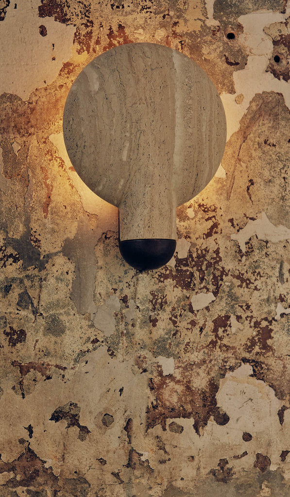 Studio Henry Wilson Classico Travertine with Blackened Cast Bronze Surface Wall Sconce - Spartan Shop